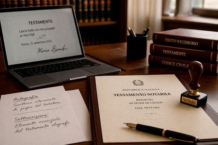 Scrivania legale con testamento notarile